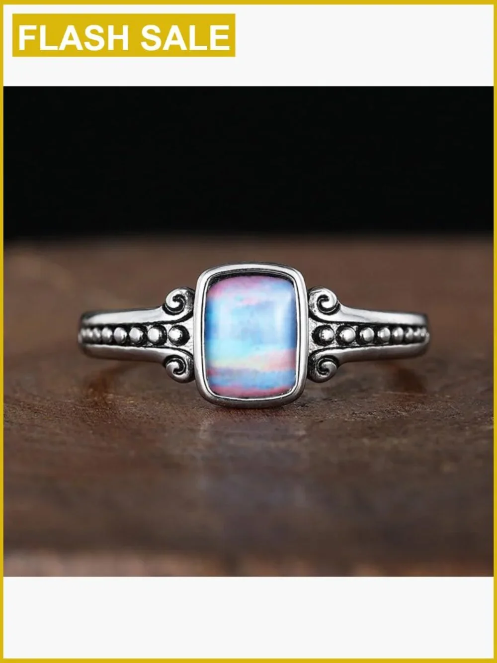 925 Silver Plated Rainbow Moonstone Mood Ring Engagement Ring Size 6.5